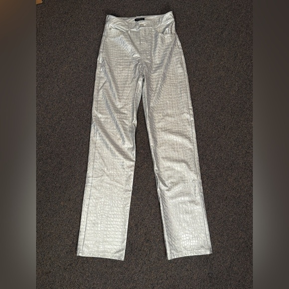 Naked Wardrobe Silver Crocodile Faux Leather Bootcut Pants Size Small - Picture 2 of 11